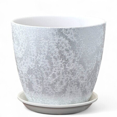 Горшок Бутон шелк белый 3,8л 18см с поддоном (уп.6)