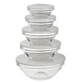 Набор салатников с крышкой 5шт: 900/ 500/350/200/130 мл, стекло, пластик, серый