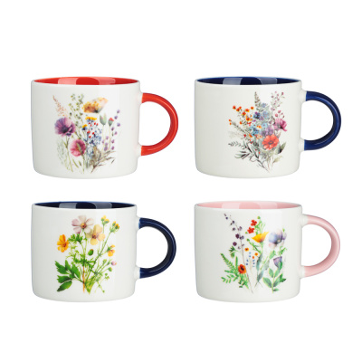 Кружка 380мл Луговые цветы, фарфор, 4 дизайна