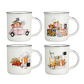Кружка 310мл Микс, фарфор, 4 дизайна