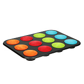 Форма для выпечки 35,2х26,5х2,7см 12 ячеек с силиконовыми формами, угл.сталь, антиприг. покрытие