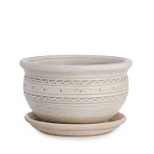 Горшок Миска Кружева капучино 1л d16 h9см с поддоном, гончарка