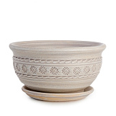 Горшок Миска Кружева капучино 1,5л d19h10см с поддоном, гончарка