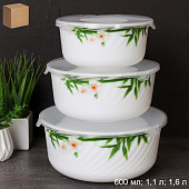 Набор салатников стеклокерамика 3пр с крышками Бамбук с орхидеей (уп.12)