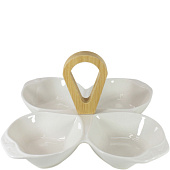 Менажница 4-секционная керамика с бамбуковой ручкой d20,5см (уп.48)