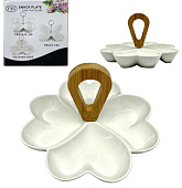 Менажница 4-секционная керамика с бамбуковой ручкой d20см микс (уп.48)