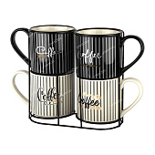 Набор из 4-х кружек Кофечаша 480мл на метал/подстав (уп.8)