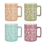 Кружка 400мл Узоры, фарфор, 4 цвета (уп.48)