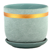 Горшок Бук Замша 0,8л d12 золото бирюзовый с поддоном (уп.16)